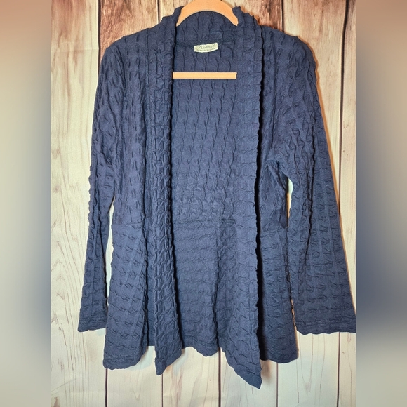 Komil Navy Textured Open Front Cardigan 100% Cotton Women's Medium - Picture 1 of 6